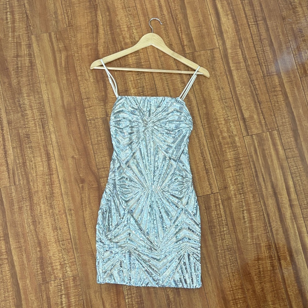 Lulu's Shimmering Silver Mini Dress